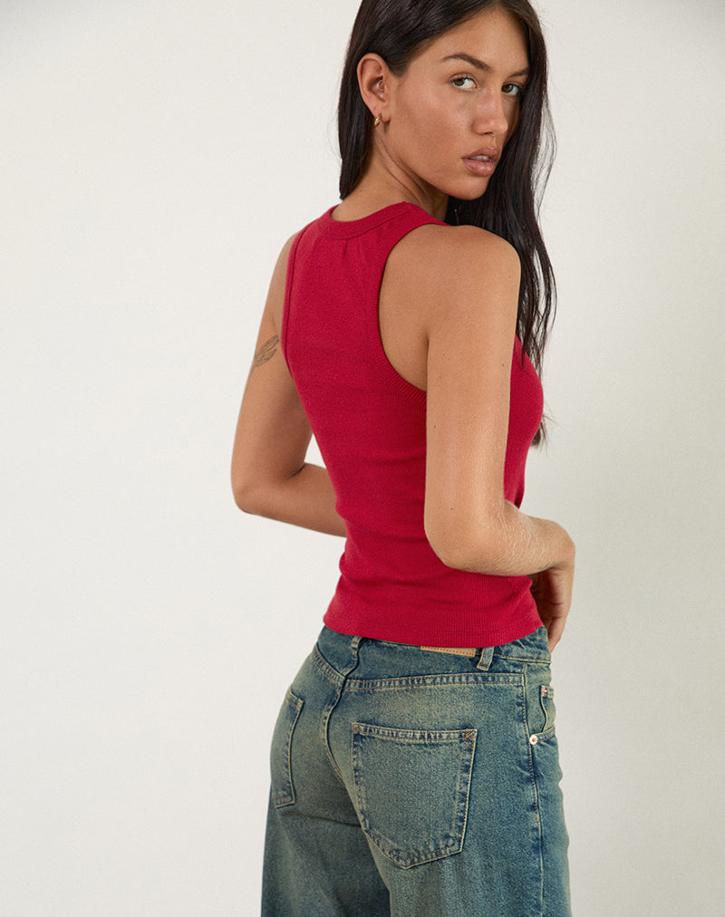 Cariter Racer Vest Top in Ribbed Adrenaline Red