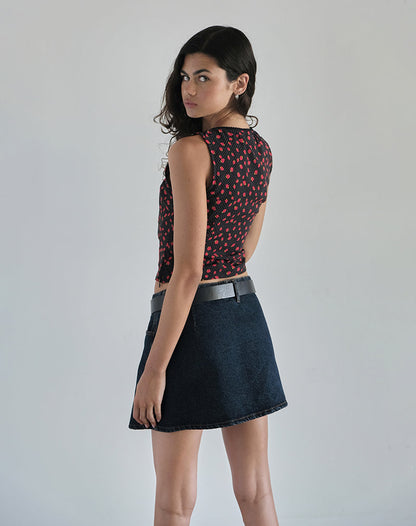 Carys Vest Top in Strawberry Polka Black