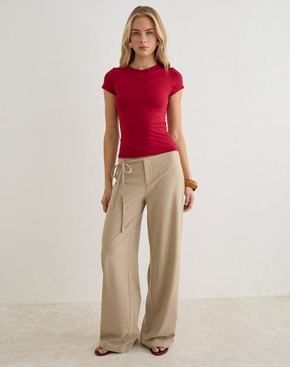 Cash High V Neck Top in Adrenaline Red