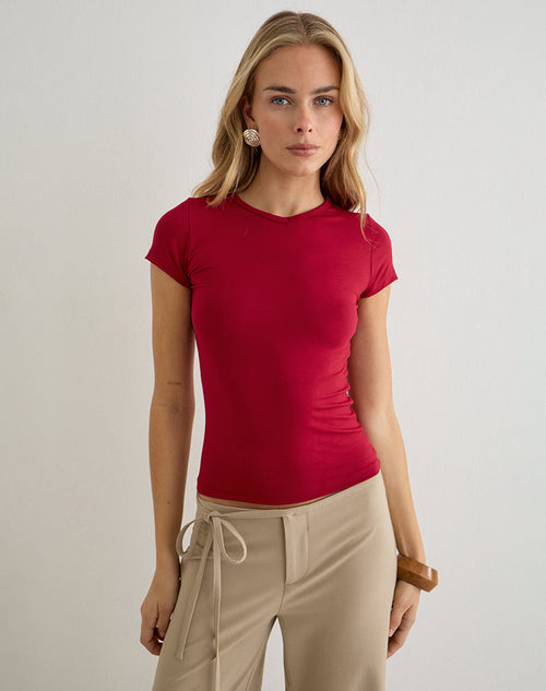 Cash High V Neck Top in Adrenaline Red