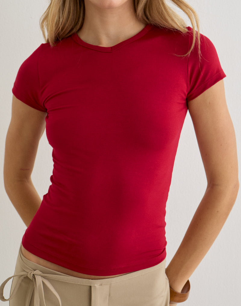 Cash High V Neck Top in Adrenaline Red