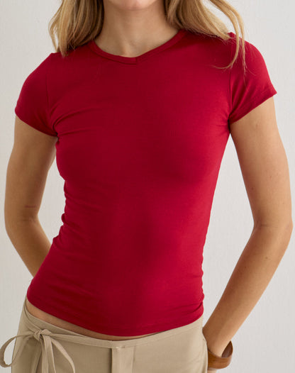 Cash High V Neck Top in Adrenaline Red