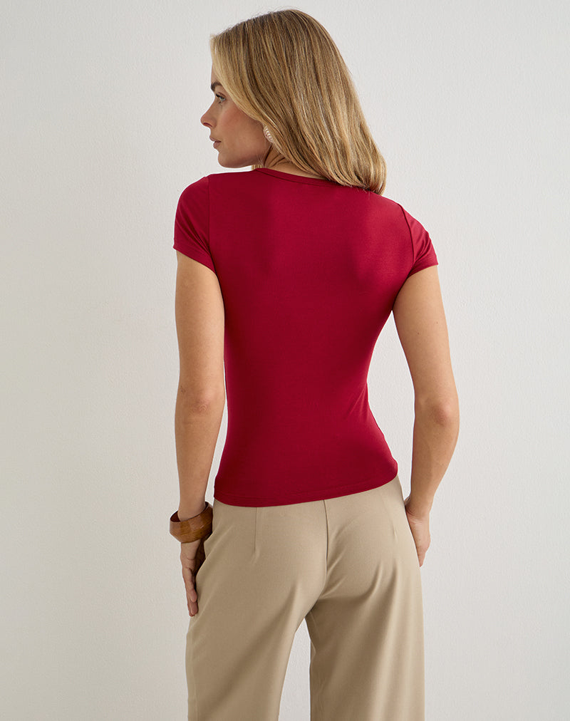 Cash High V Neck Top in Adrenaline Red