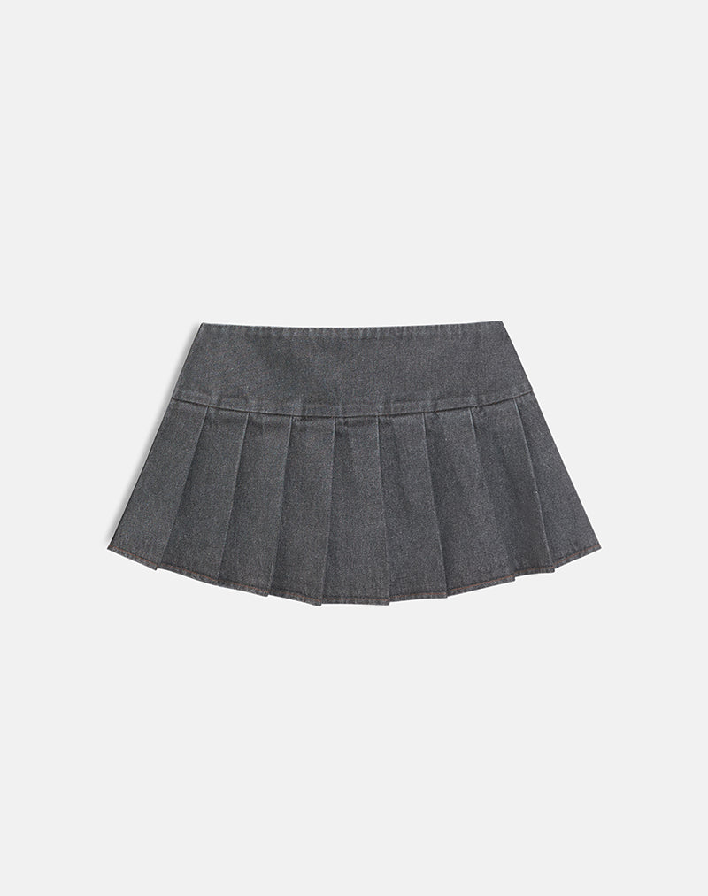 Casna Pleated Mini Skirt in Denim Grey Wash