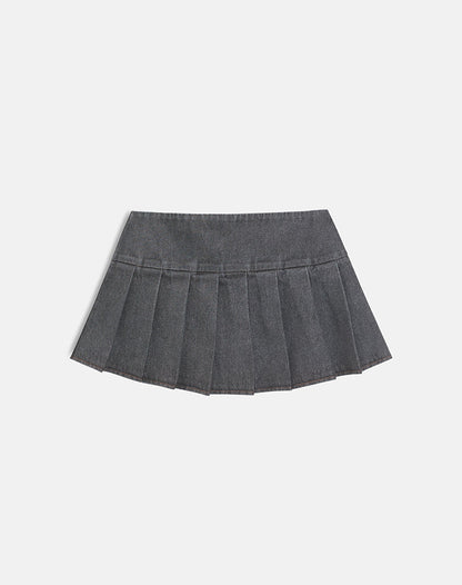 Casna Pleated Mini Skirt in Denim Grey Wash