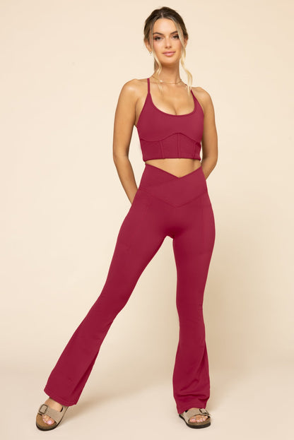 Crisscross Hourglass® Flared Legging with Pockets - Ruby