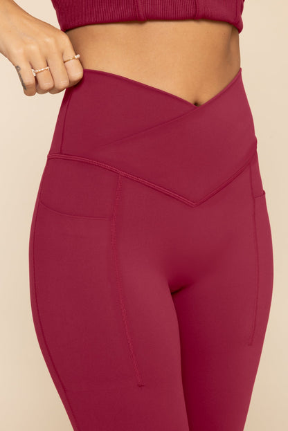 Crisscross Hourglass® Flared Legging with Pockets - Ruby