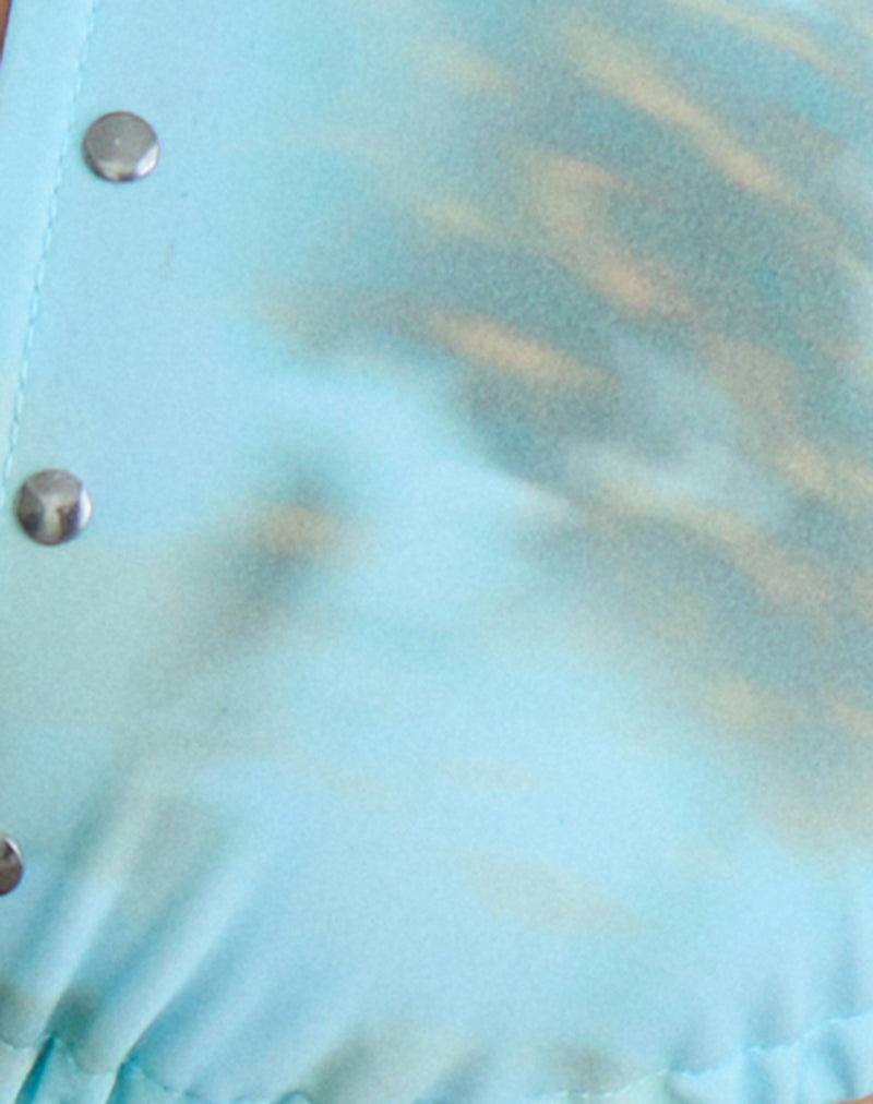 Cerry Bikini Top in Blurry Leafy Leopard Blue with Studs