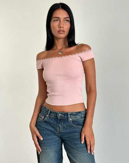 Chacha Top in Rib Lace Pink Lady
