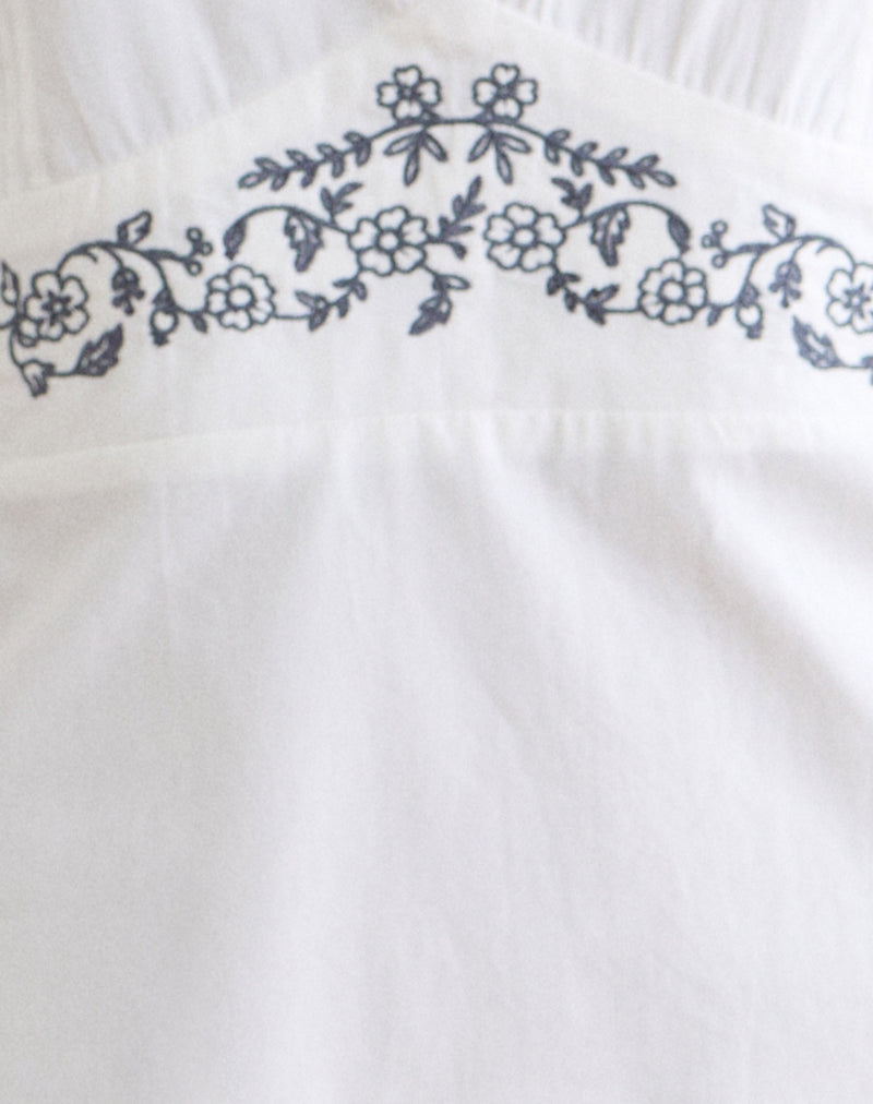 Chandler Mini Dress in White with Cherry Blossom Embroidery