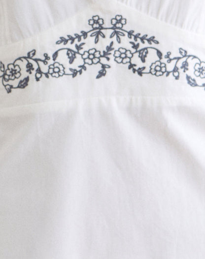 Chandler Mini Dress in White with Cherry Blossom Embroidery