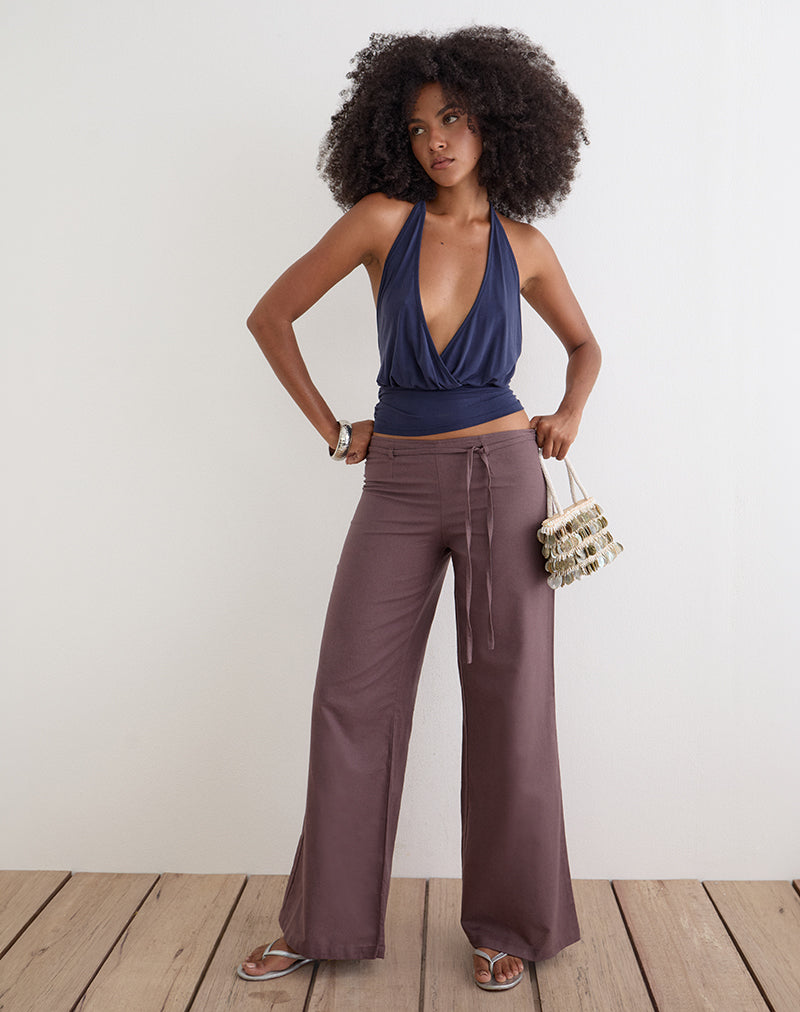 Cisaw Trouser in Linen Deep Taupe Brown