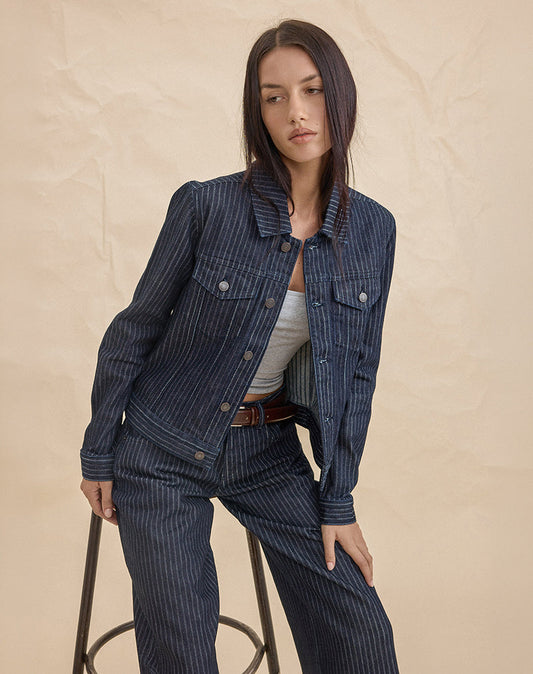 Classic Denim Jacket in Stripe Indigo