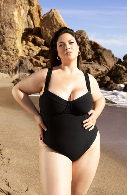Boardwalk Bombshell Cheeky One Piece - Black Rib
