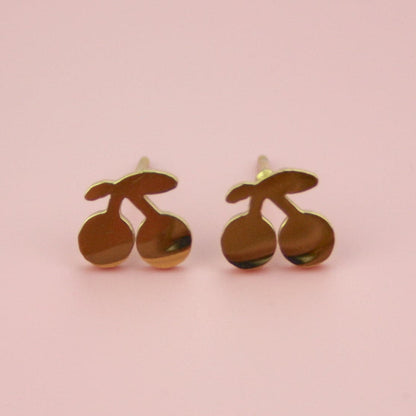 Tiny Cherry Stud Earrings (Gold Plated)