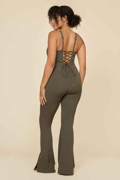 Cinch Up Flare Jumpsuit - Toasted Olive
