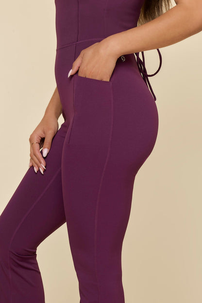 Cinch Up Flare Jumpsuit - Winter Plum