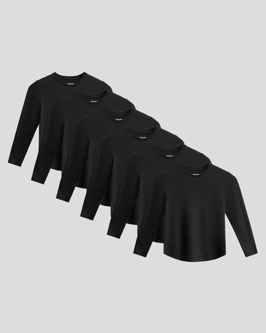 Boys' Classic Long Sleeve Curved Hem Crew Neck 6-Pack