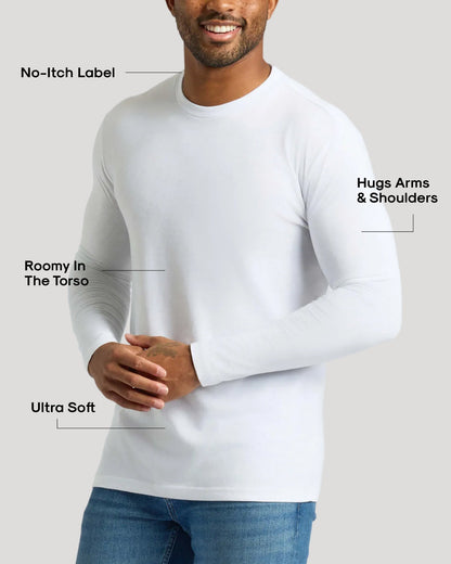White Classic Long Sleeve Crew Neck 6-Pack
