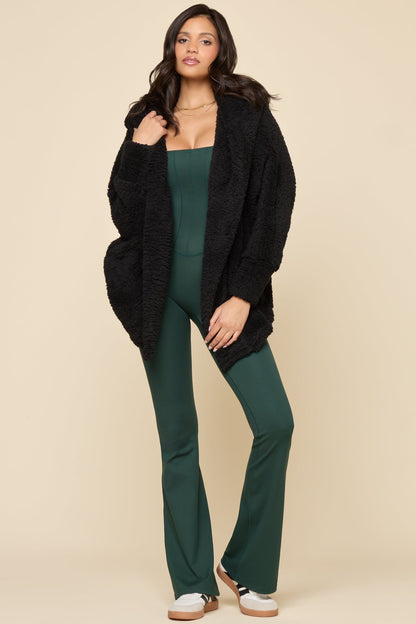 Faux Sherpa Cocoon Coat - Black