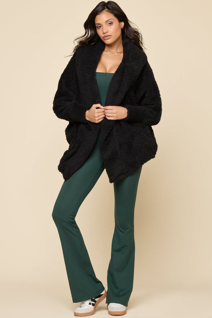 Faux Sherpa Cocoon Coat - Black