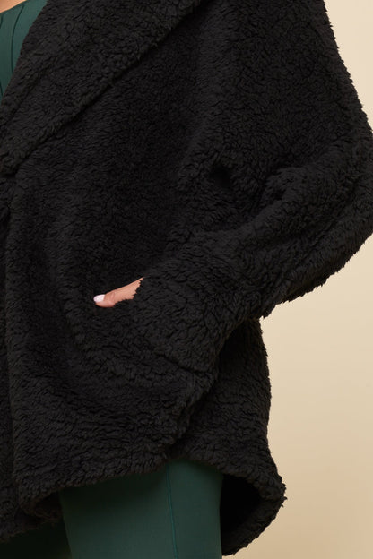 Faux Sherpa Cocoon Coat - Black