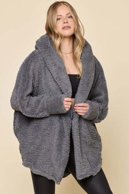 Faux Sherpa Cocoon Coat - Cool Grey