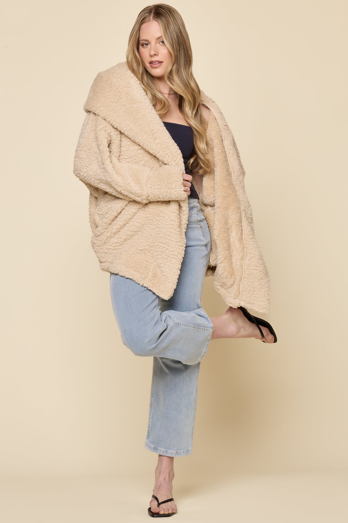 Faux Sherpa Cocoon Coat - Taupe