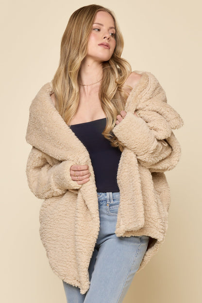 Faux Sherpa Cocoon Coat - Taupe