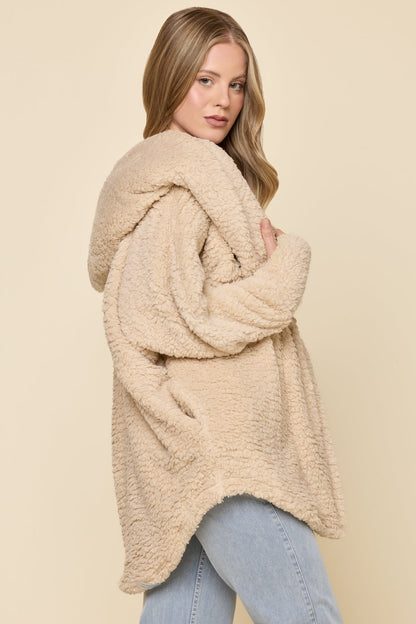 Faux Sherpa Cocoon Coat - Taupe