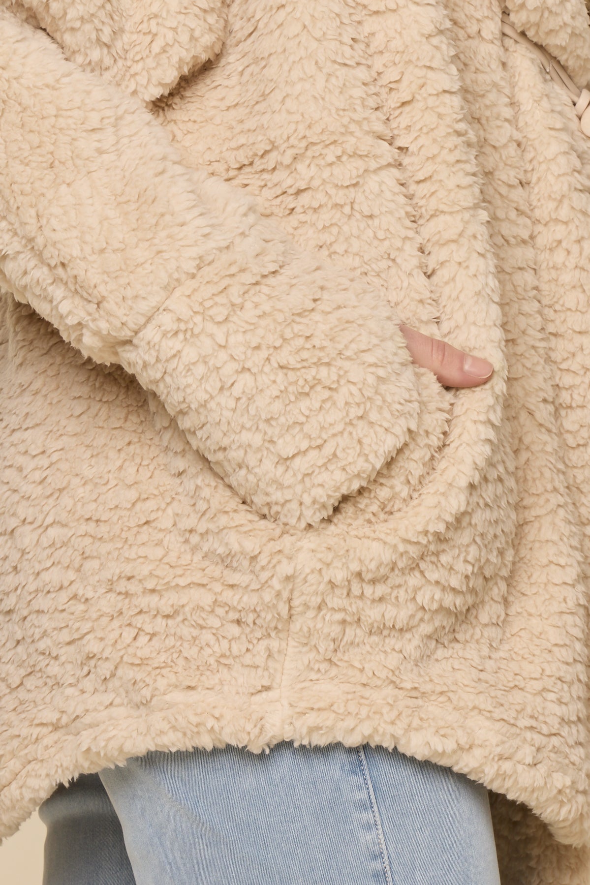 Faux Sherpa Cocoon Coat - Taupe