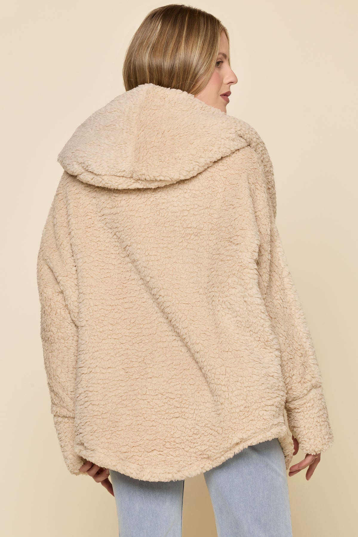 Faux Sherpa Cocoon Coat - Taupe