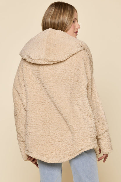 Faux Sherpa Cocoon Coat - Taupe