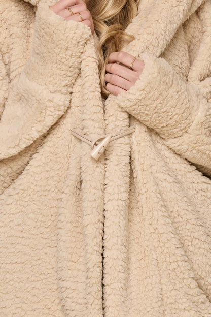 Faux Sherpa Cocoon Coat - Taupe