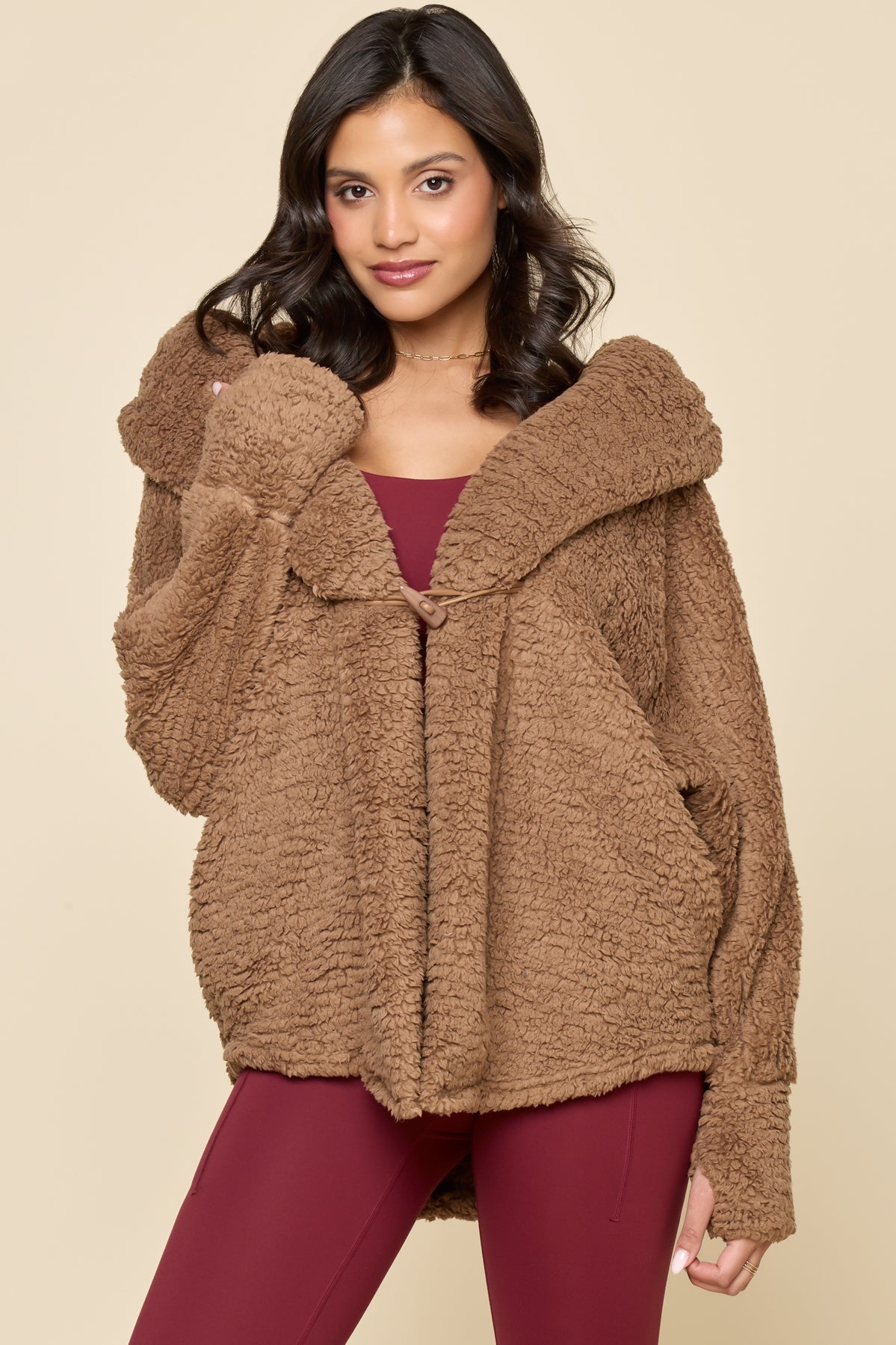 Faux Sherpa Cocoon Coat - Teddy Bear Brown