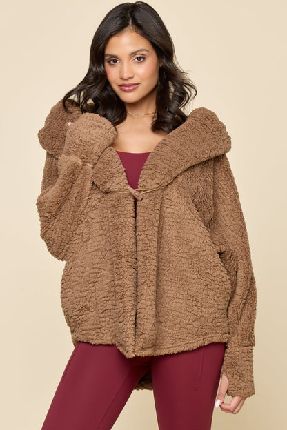 Faux Sherpa Cocoon Coat - Teddy Bear Brown