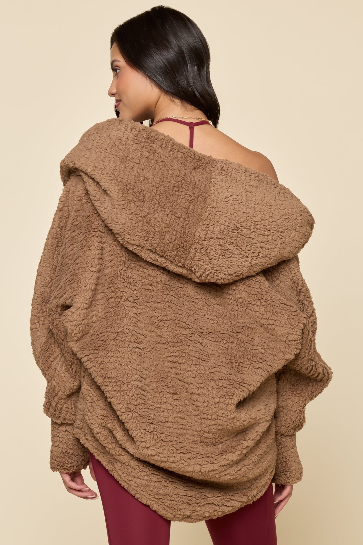 Faux Sherpa Cocoon Coat - Teddy Bear Brown
