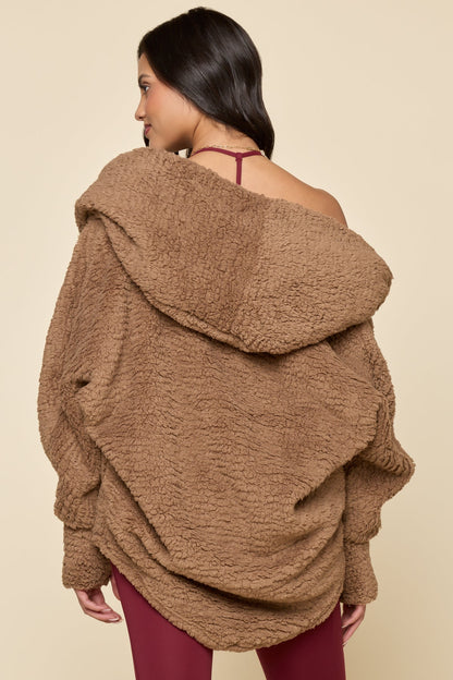 Faux Sherpa Cocoon Coat - Teddy Bear Brown