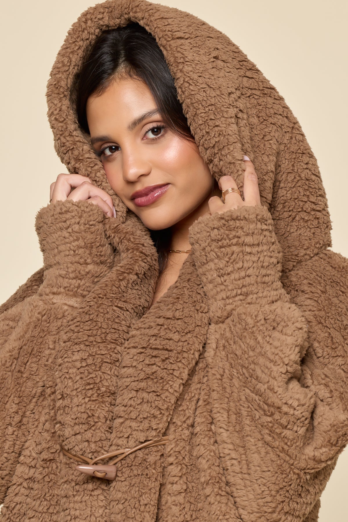 Faux Sherpa Cocoon Coat - Teddy Bear Brown