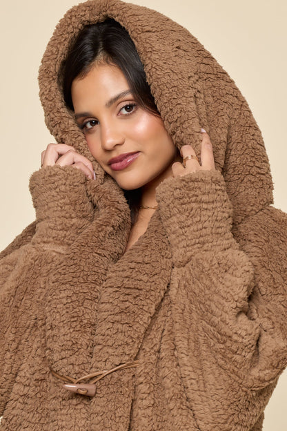 Faux Sherpa Cocoon Coat - Teddy Bear Brown