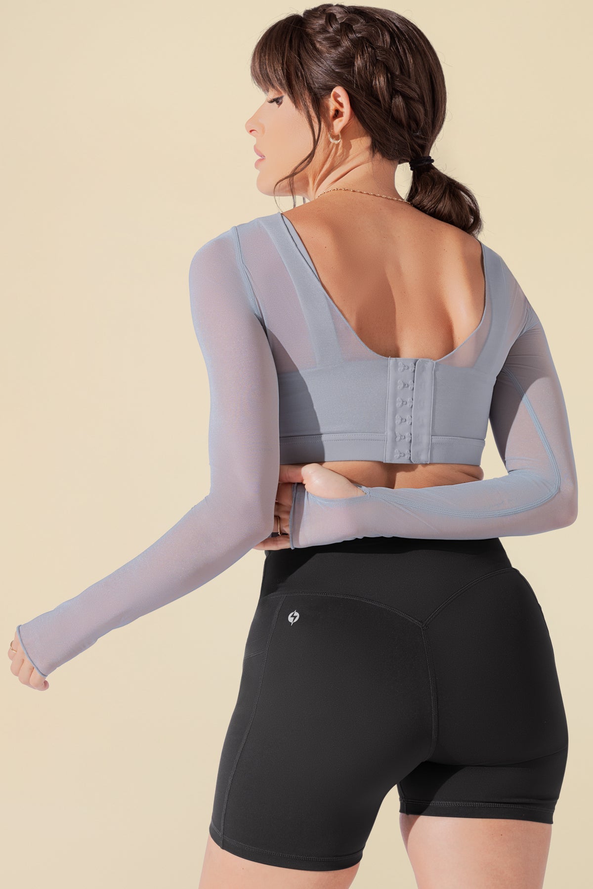 Coquette Long Sleeve Mesh Bra - Blue Stone