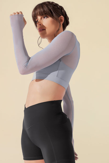 Coquette Long Sleeve Mesh Bra - Blue Stone