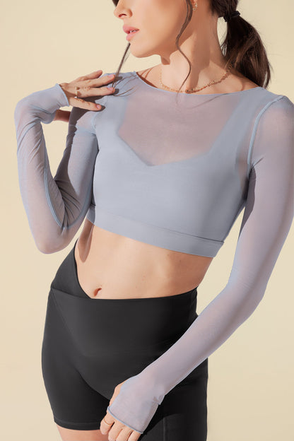 Coquette Long Sleeve Mesh Bra - Blue Stone