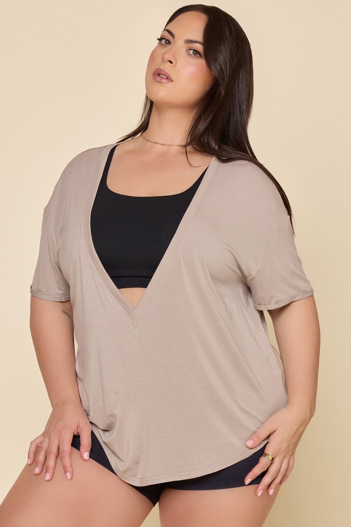 Reversible Deep V Tee - Cobblestone