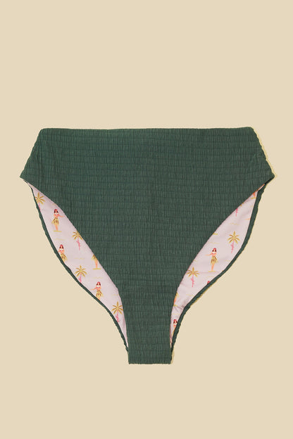 High Tide Reversible Cheeky Bikini Bottom - Green Lagoon Dilly