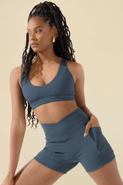 Crisscross Hourglass® Midi Shorts with Pockets (Ribbed) - Dark Navy