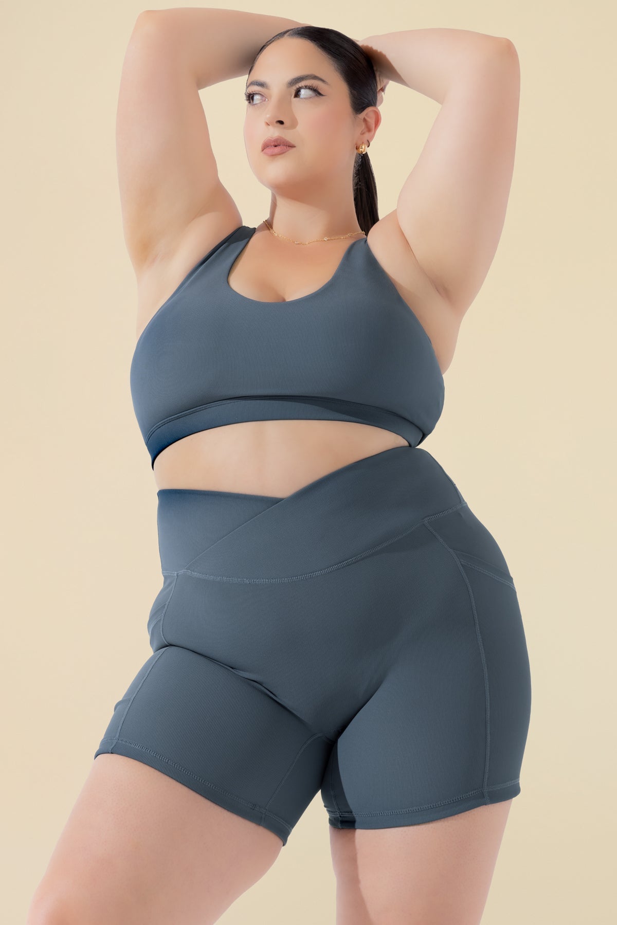 Crisscross Hourglass® Midi Shorts with Pockets (Ribbed) - Dark Navy