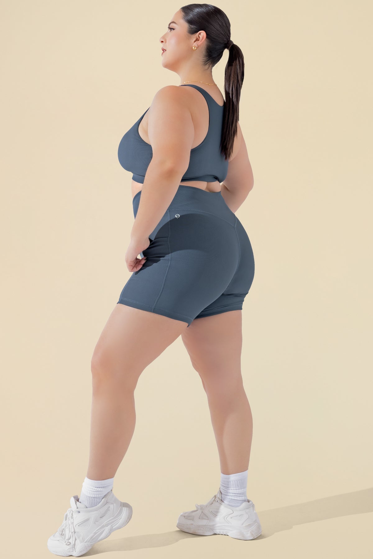 Crisscross Hourglass® Midi Shorts with Pockets (Ribbed) - Dark Navy