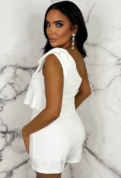 Hello Darling White Bow Shoulder Tailored Playsuit