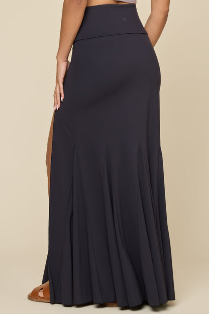 Foldover Mermaid Maxi Skirt - Cool Black